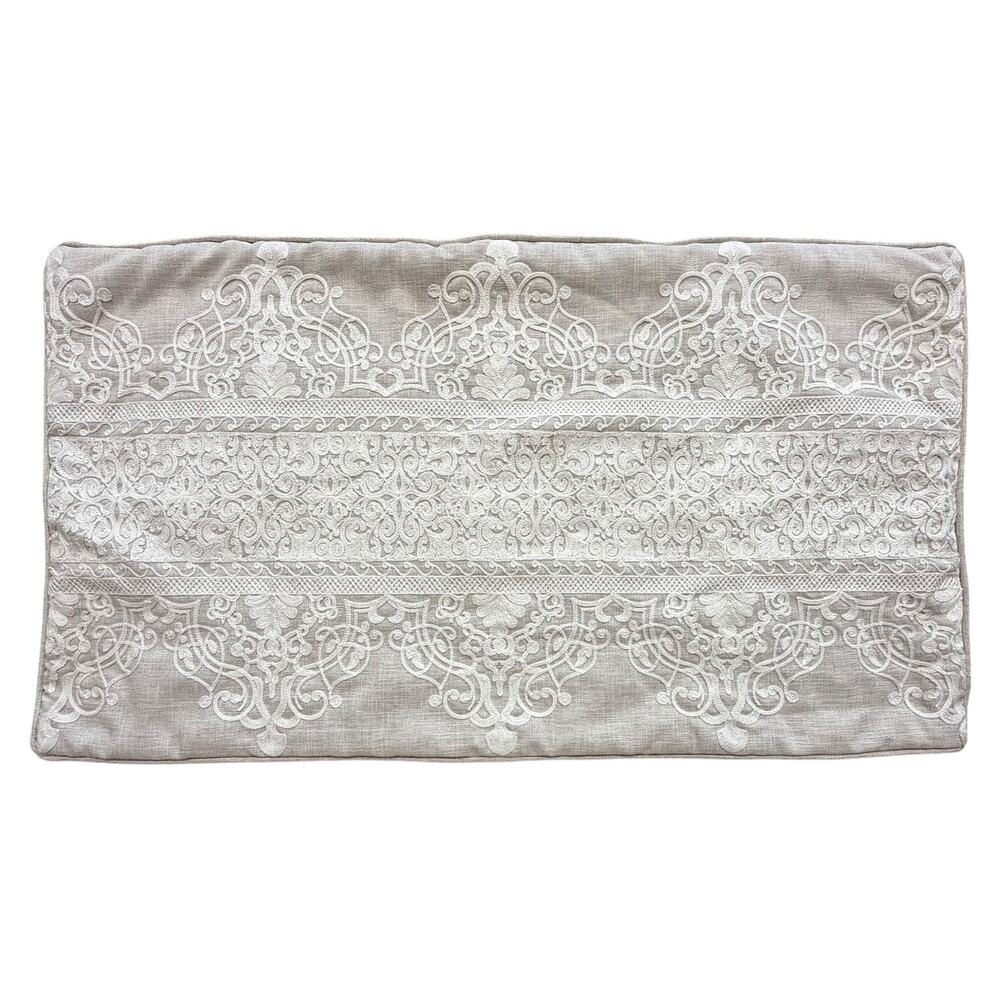J Queen New York Lauralynn King Pillow Sham 20x36 Embroidered Faux Linen Beige